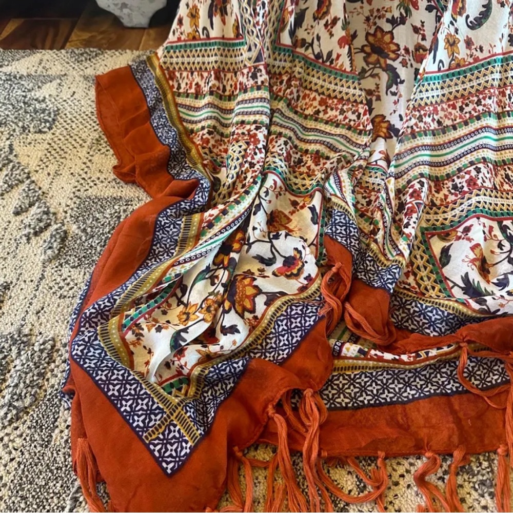 New Boho Lightweight Cardigan Kimono Top Fringe Hem Cotton Beach Denim Cover Up - Picture 5 of 11
